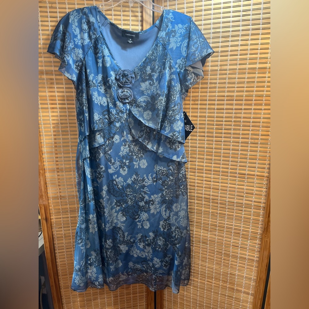 NWT! R&M Richards Navy Blue Floral Chiffon Dress Evening Formal Size 16